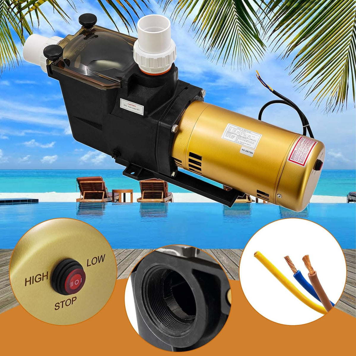 FLIBEN 2-Speed In-Ground Pool Pump, 3.0 HP, 220V/230V, 50Hz/60Hz
