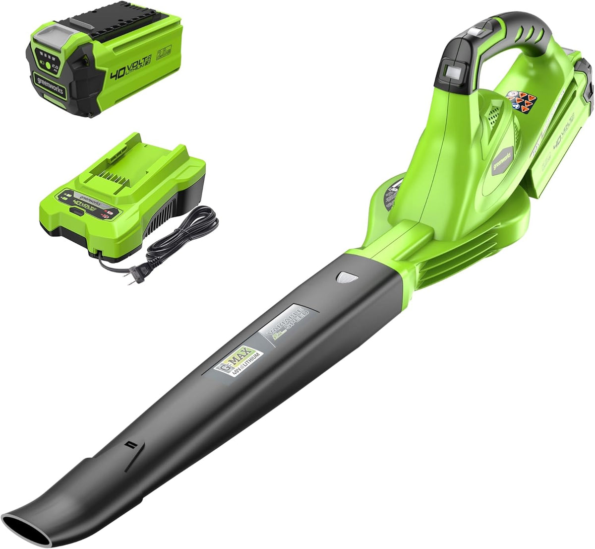 Greenworks 40V Leaf Blower Sweeper, 150 MPH / 135 CFM With 2.0 Ah Battery And Charger