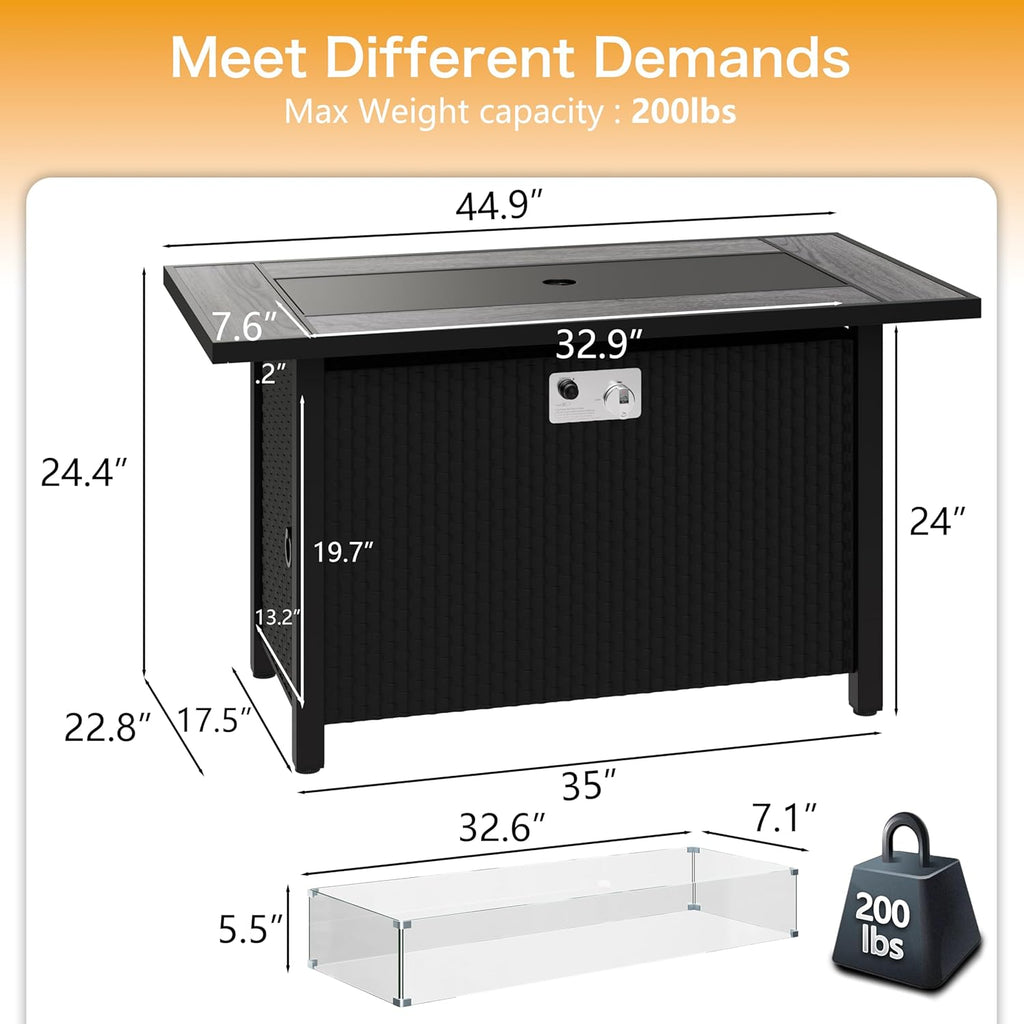 Meilocar 45in Propane Fire Pit Table, 50000 BTU, Gray Tabletop