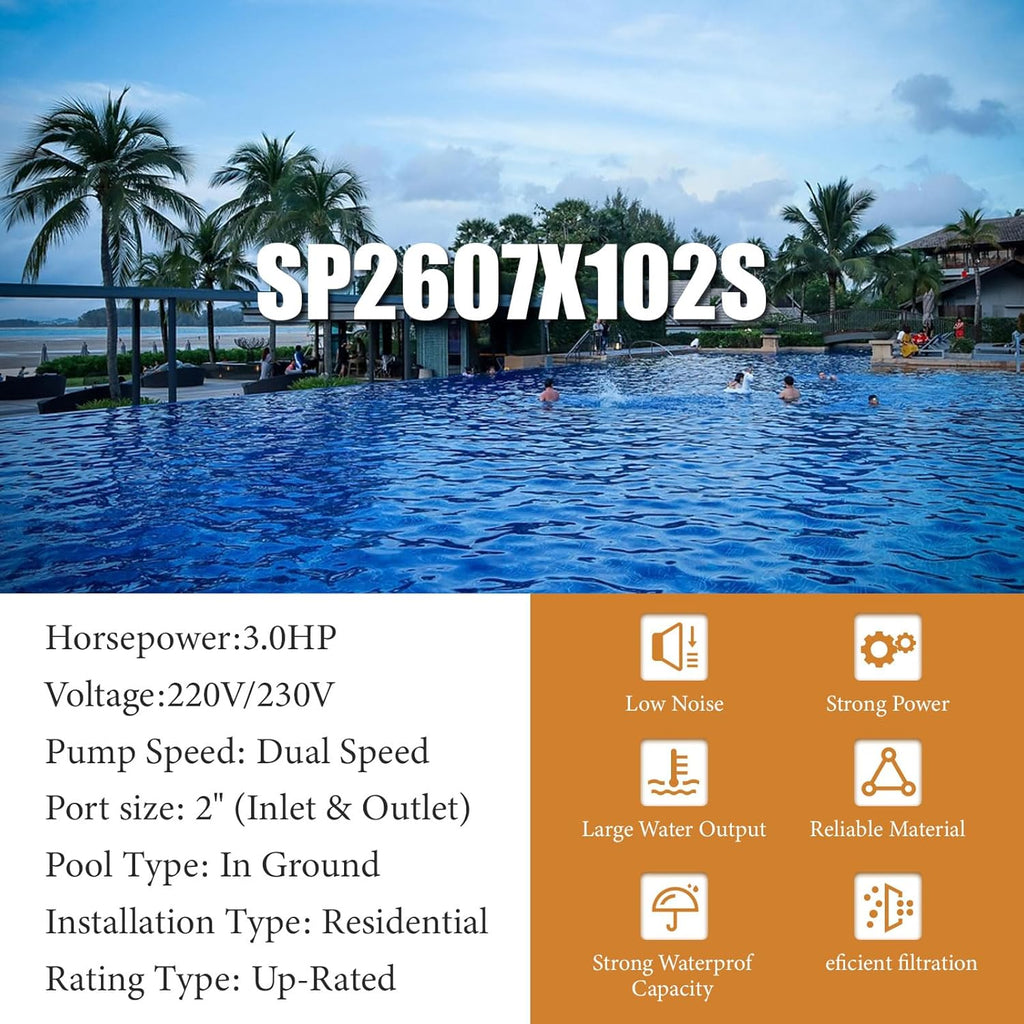 FLIBEN 2-Speed In-Ground Pool Pump, 3.0 HP, 220V/230V, 50Hz/60Hz