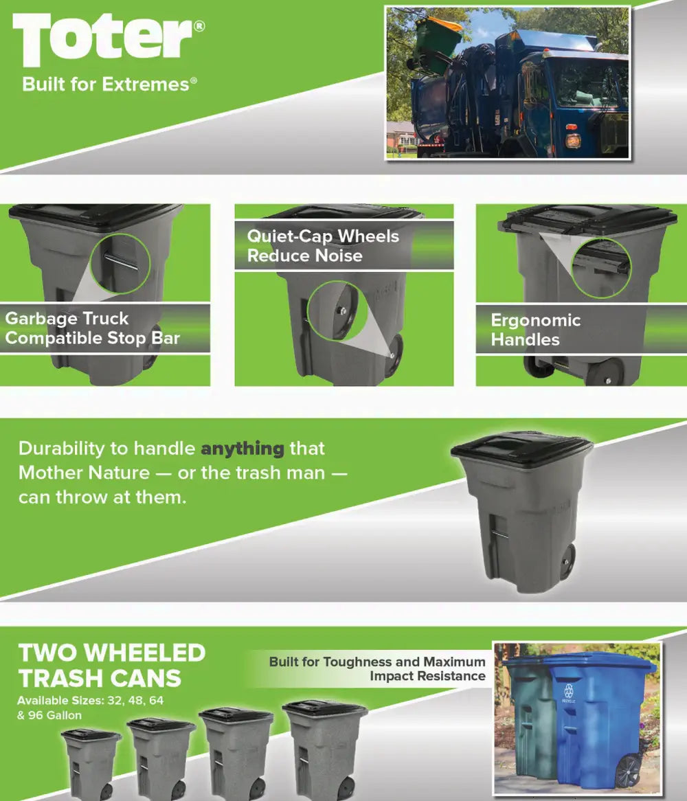 Toter 96 Gallon Trash Can With Smooth Wheels And Lid