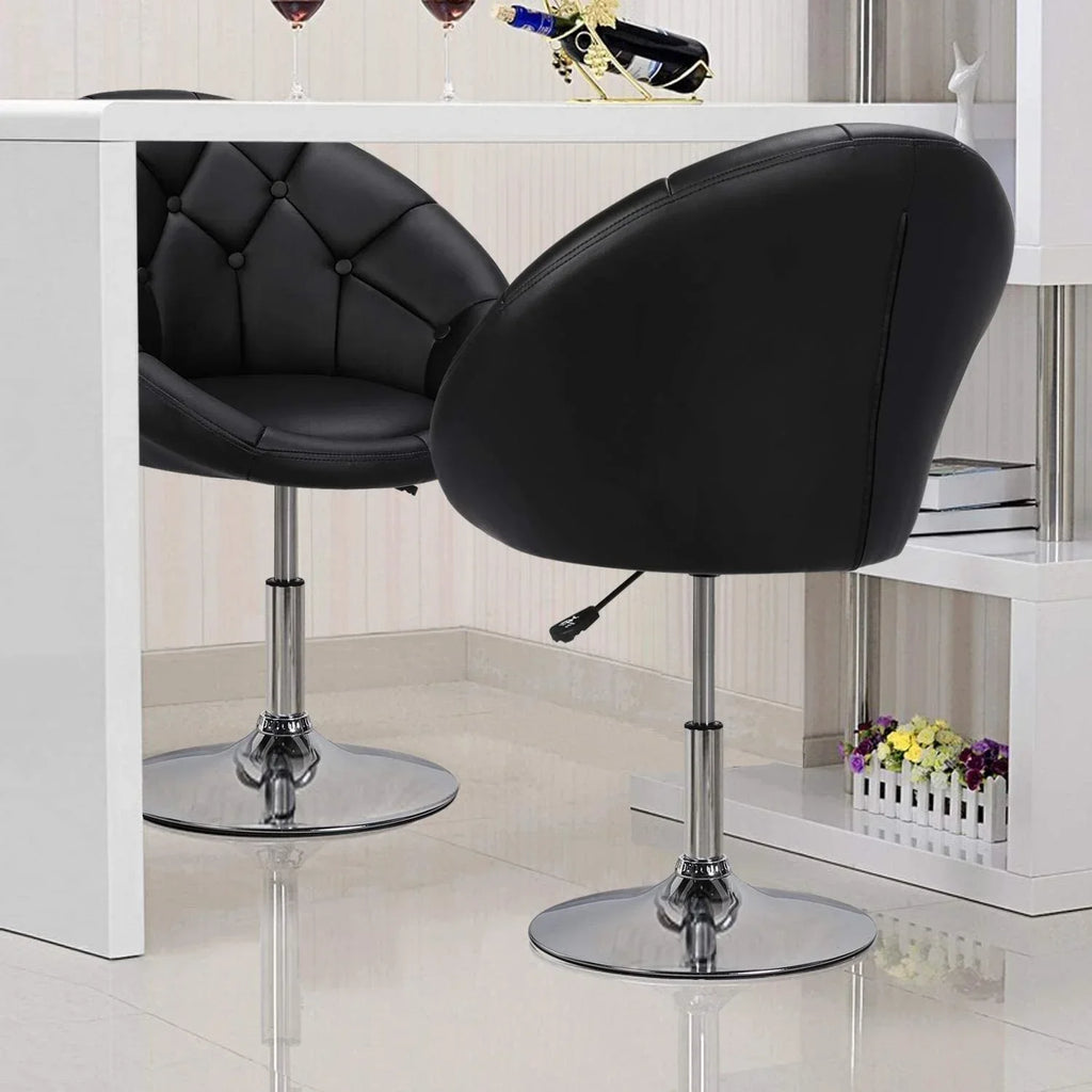 HOMEZY Tufted Swivel Vanity Chair, Black - Height Adjustable, 360-Degree