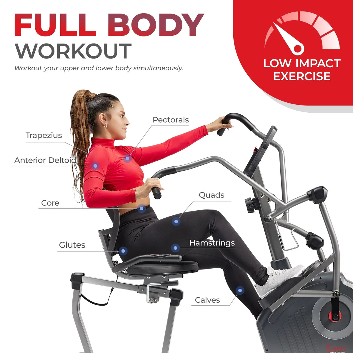 Sunny Health & Fitness Elite Connected Recumbent Cross Trainer Elliptical With Arm Exercisers - SF-RBE420049