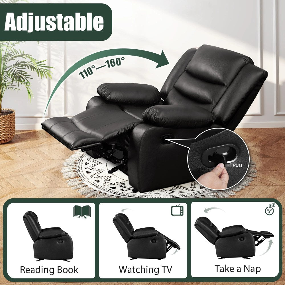 TrumanPick Manual Leather Rocker Recliner Chair, Black
