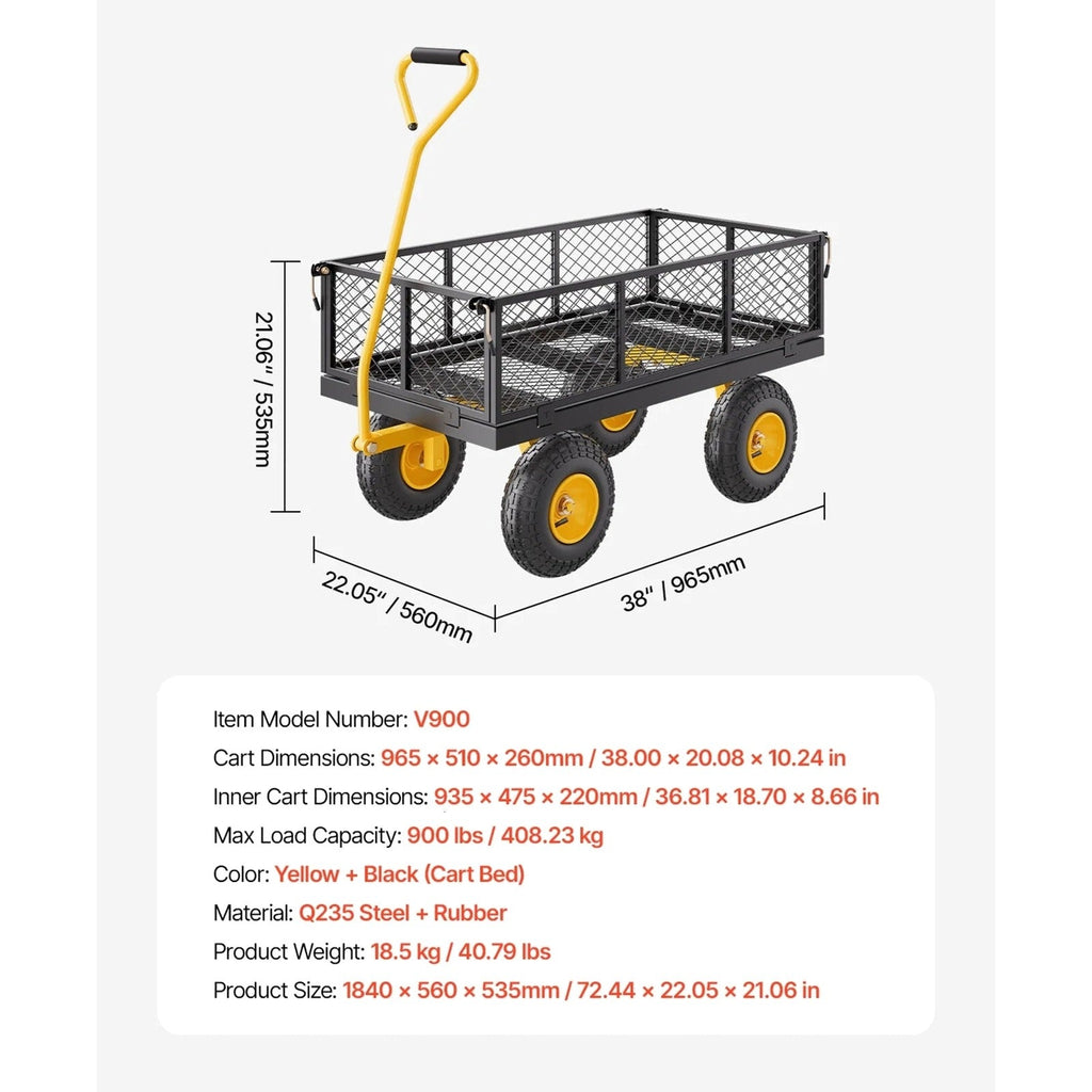 KFFKFF Steel Garden Utility Cart 900 Lbs, 38 x 22 in, 10 in Wheels, Green - V900G