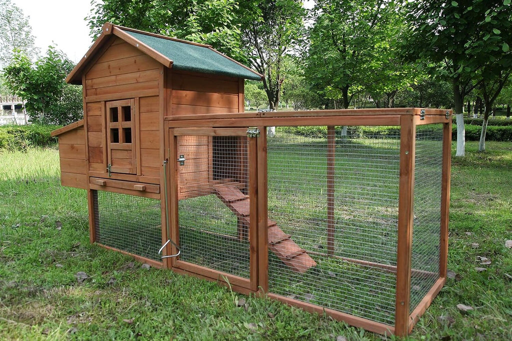 Wooden Chicken Coop With Nest Box, 80.7in L x 26in W x 44.5in H