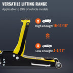 SKYSHALO Low Profile Hydraulic Racing Floor Jack 3 Ton (6600 lbs), Yellow And Black - 3-6/11 in To 19-11/16 in Lift Range