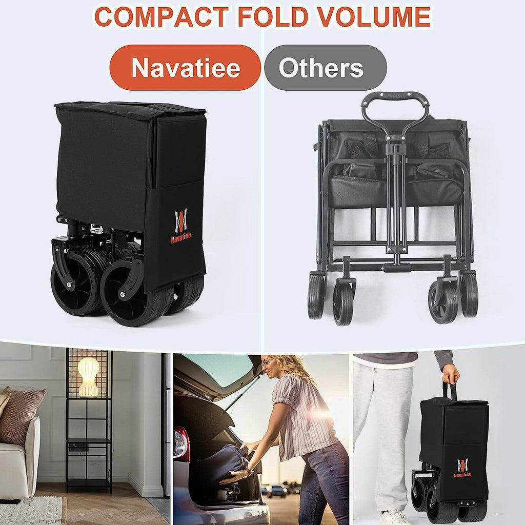 Navatiee Collapsible Folding Utility Wagon Cart With Big Wheels, Side Pocket And Brakes - T1