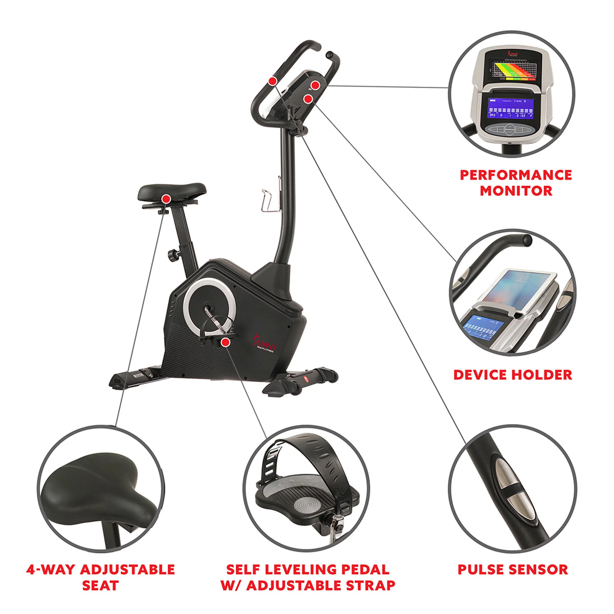 Sunny Health & Fitness Magnetic Upright Exercise Bike With LCD Pulse Monitor - SF-B2883