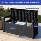 ModFusion 70-Gallon Outdoor Resin Storage Bench With Rattan Backrest, Black - C