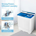 Portable Twin Tub Washer Dryer Combo With Drain Pump, 26 LBS - Blue/Gray