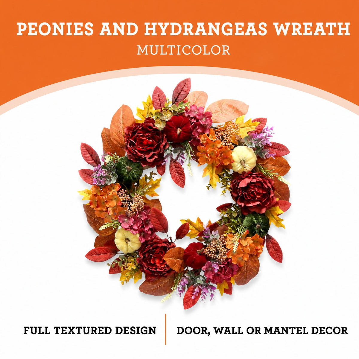 Peonies and Hydrangeas Wreath, Multicolor, 24", Fall by Way To Celebrate