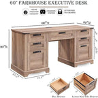 60' Farmhouse Wood Executive Computer Desk - 22'D x 60'W x 30'H