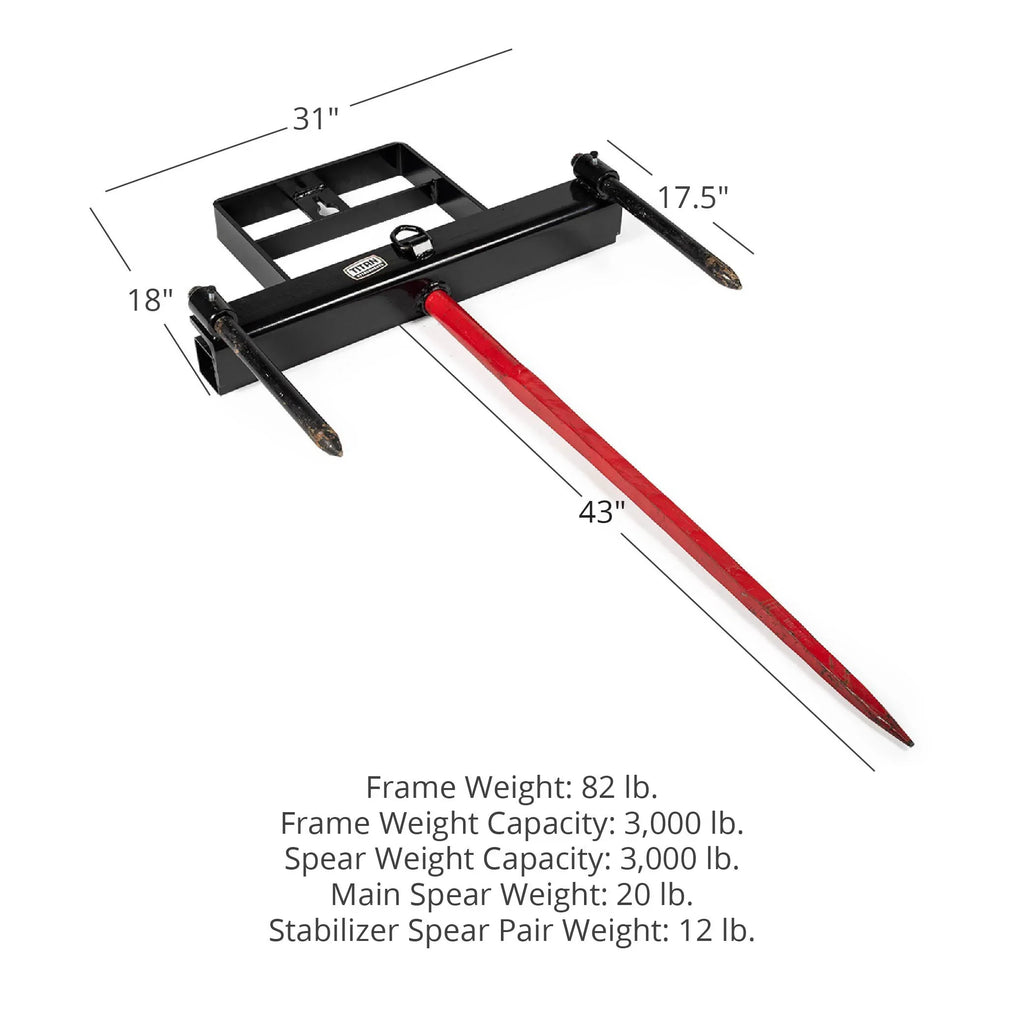 Titan Attachments 43in Hay Bale Spear Attachment With Stabilizer Spears - Conus 2