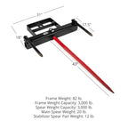 Titan Attachments 43in Hay Bale Spear Attachment With Stabilizer Spears - Conus 2