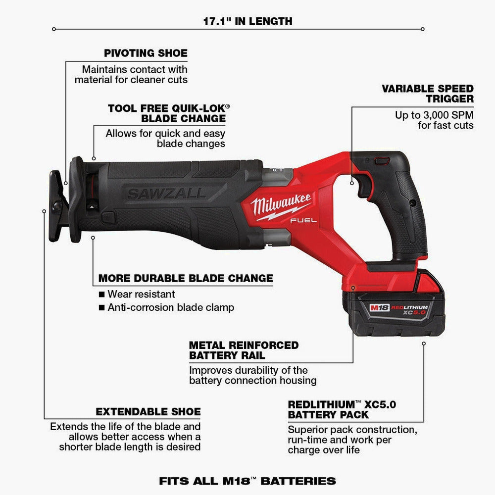 Milwaukee M18 FUEL 18-Volt Lithium-Ion Brushless Cordless 7-Tool Combo Kit 5.0 Ah - 2998-27