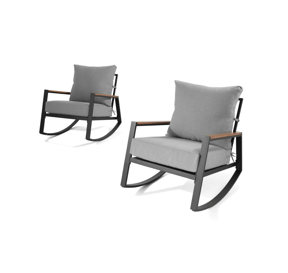 Better Homes & Gardens Marlow Outdoor Patio Rocking Chairs 2 Pack Black Frame Gray Cushion