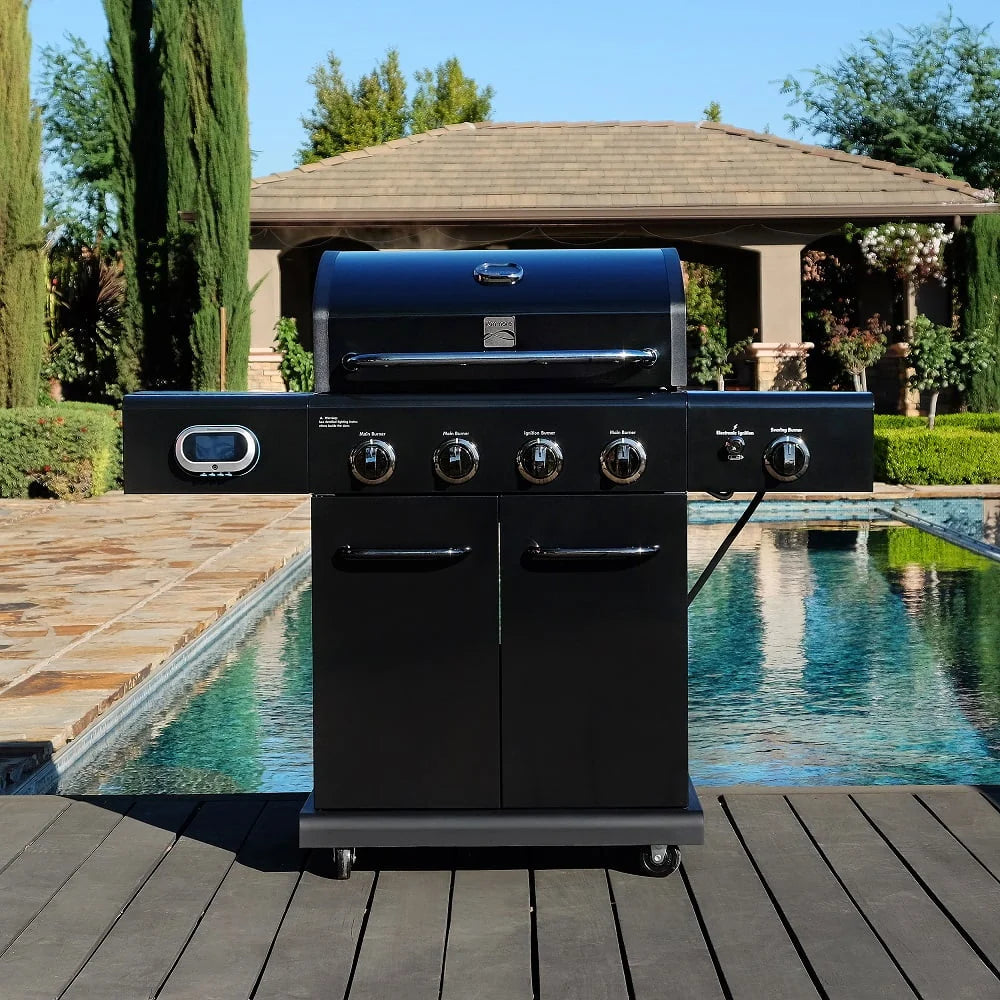 Kenmore 4-Burner Smart Gas Grill With Side Searing Burner, Black With Chrome Accents