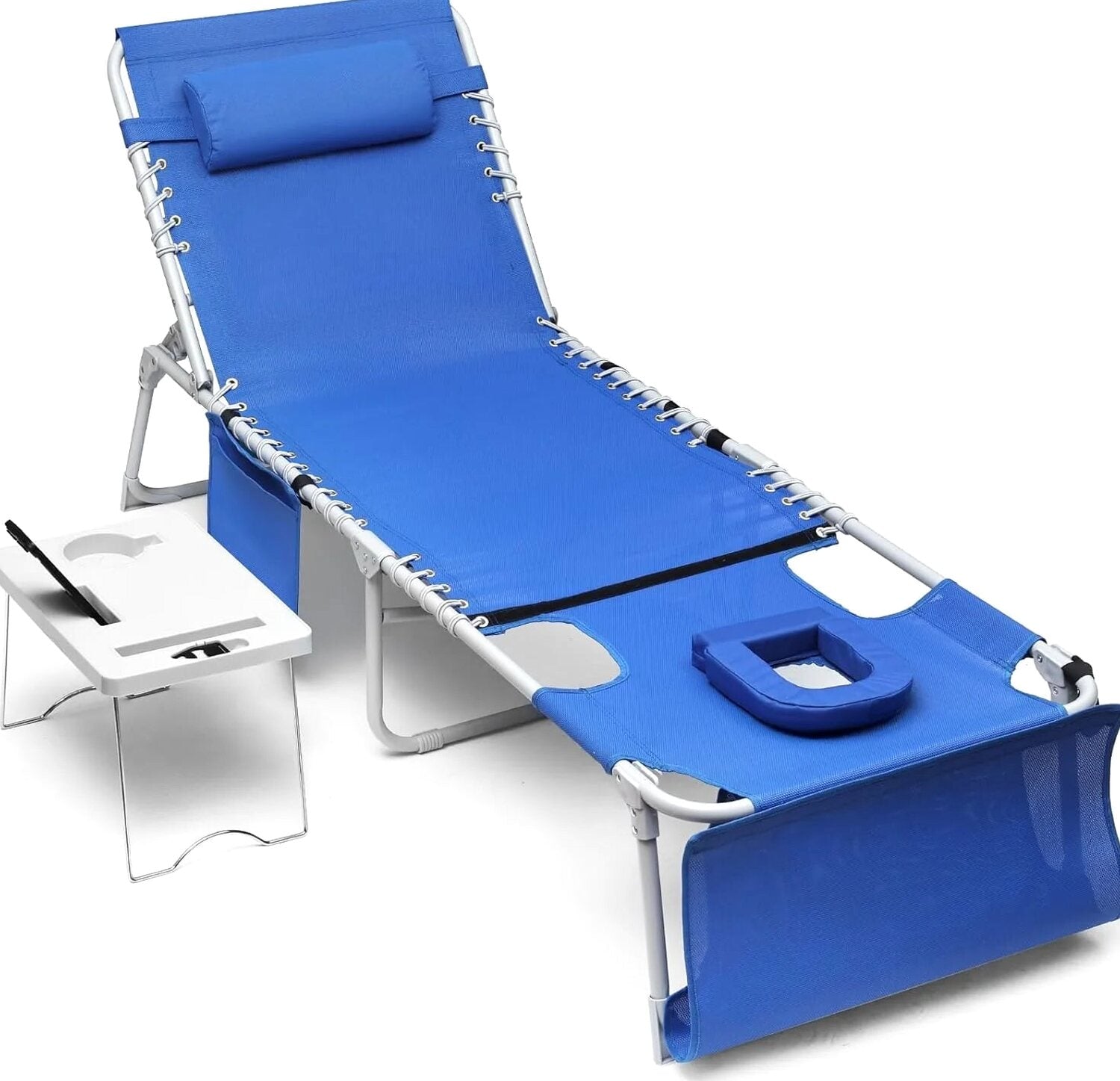 Yestomo 3-In-1 Outdoor Tanning Lounge Chair, 5-Position Recliner, 330lbs, Blue