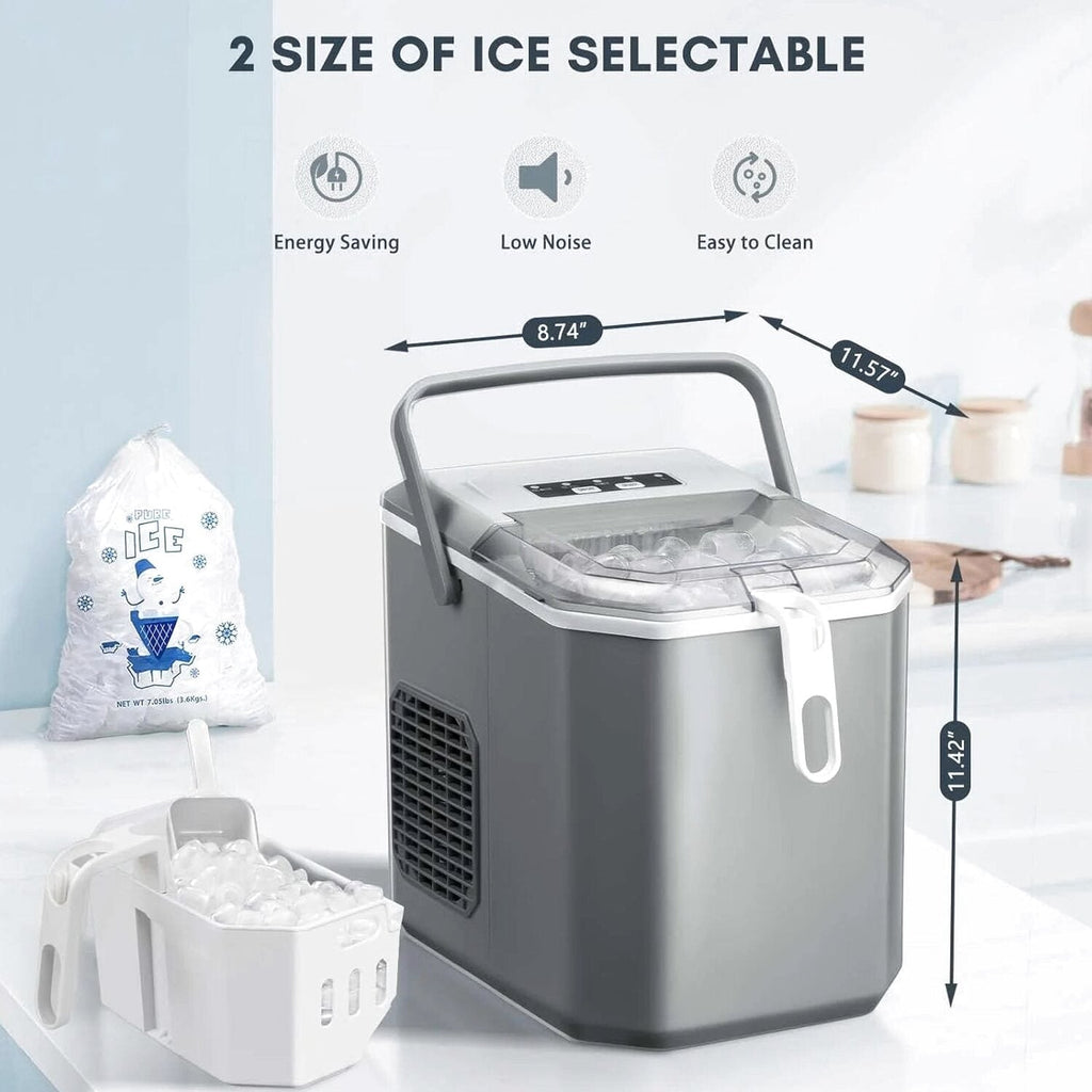 Countertop Portable Ice Maker With Carry Handle, Self-Cleaning, 26.5lbs/24Hrs, Grey
