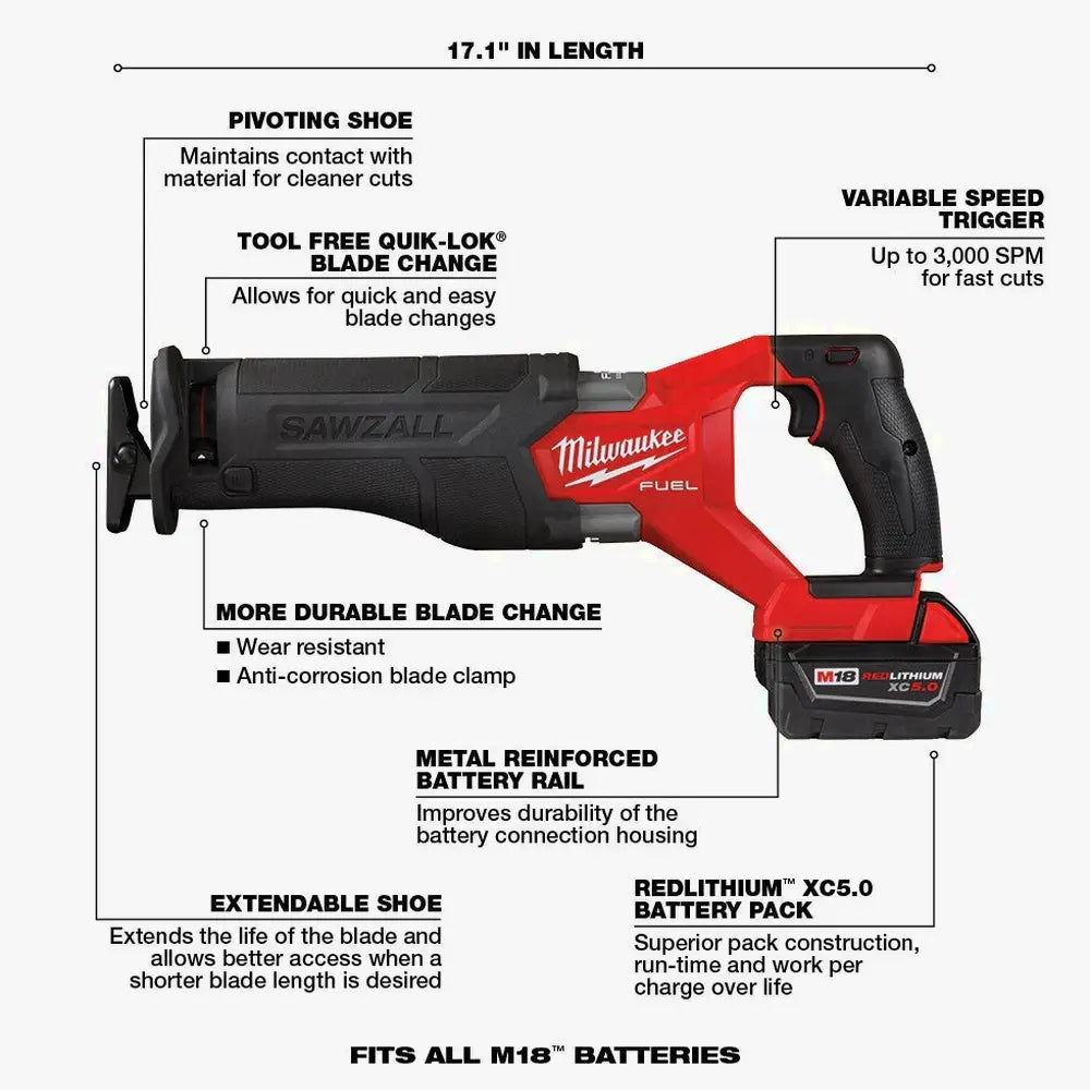 Milwaukee M18 Fuel 18V Lithium-Ion Brushless Cordless 7-Tool Combo Kit 5.0 Ah - 2998-27