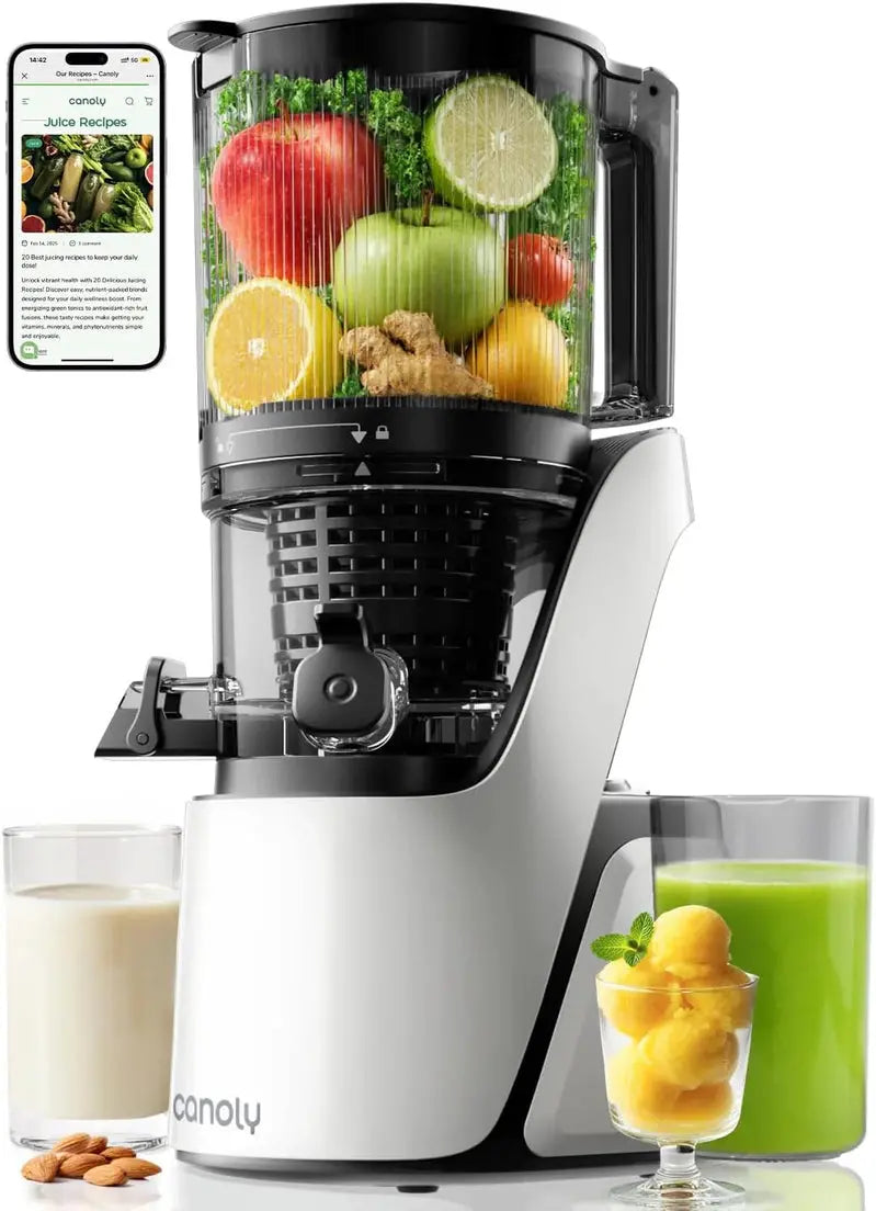 Canoly Cold-Press Juicer 6-Inch Wide Feed Chute, 3-Strainer System, 250 Watts - C16