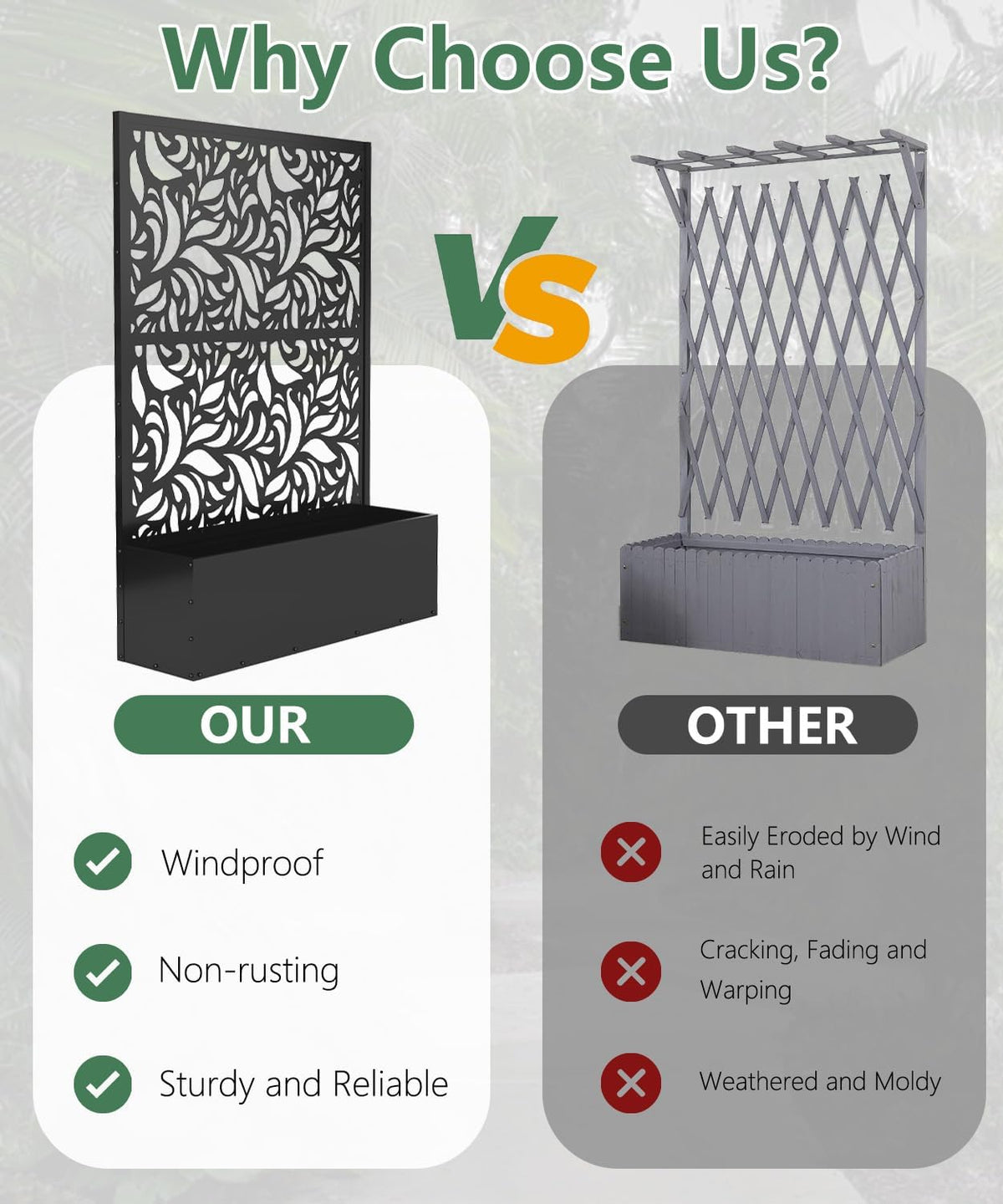 2PCS Metal Planter Box With Trellis 70.9in x 47.2in x 15.7in