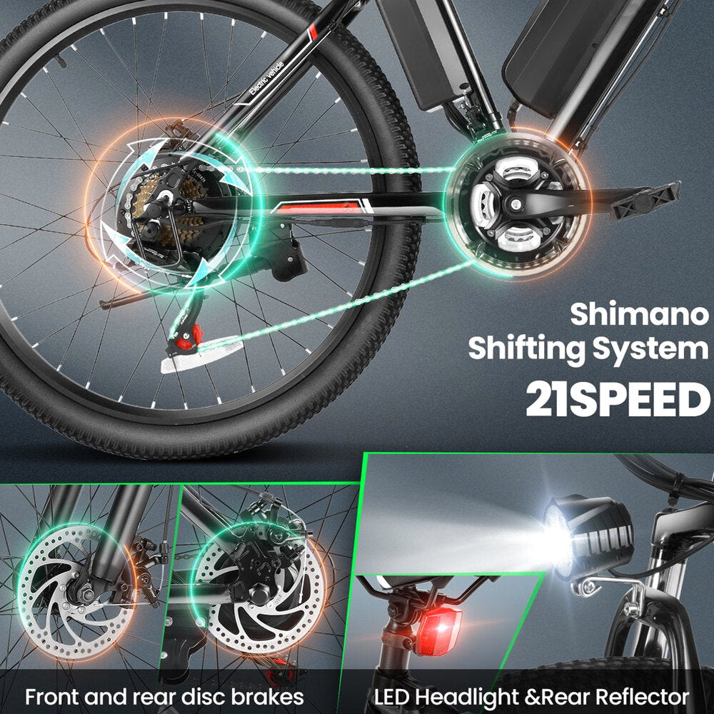 Gocio Adult Electric Mountain Bike 26 inch 500W 48V 7.8AH