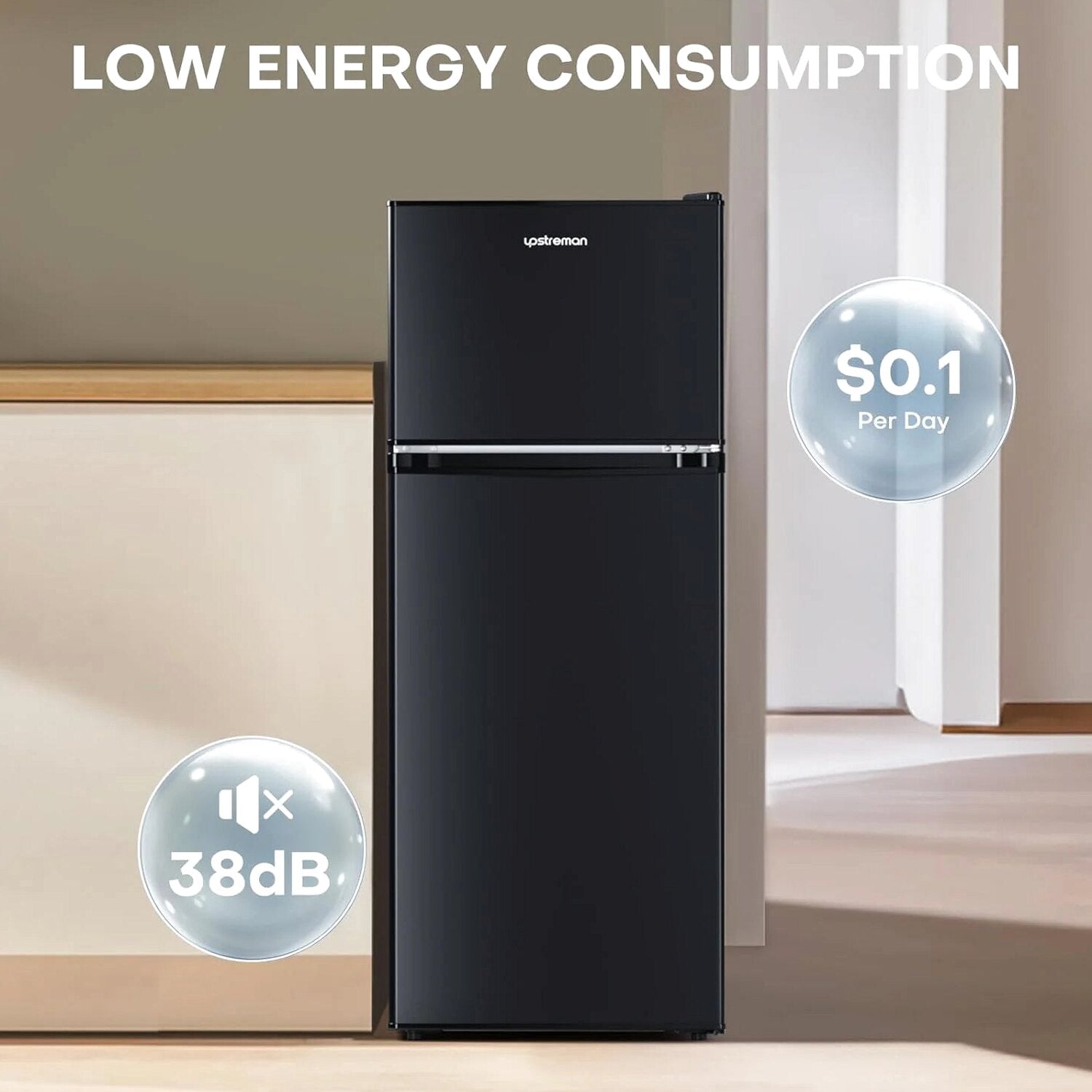 Upstreman 4.0 Cu.Ft Double Door Mini Fridge With Freezer, Black - BR401