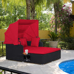 RELAX4LIFE Patio Daybed With Canopy, Cushions, 4 Pillows And 2 Side Trays, Turquoise - B0BYSN7GC7