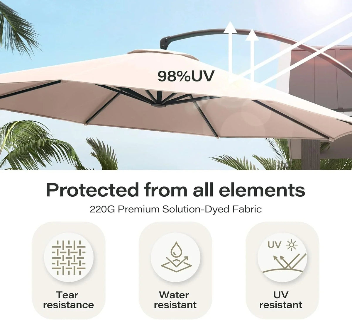 LAUSAINT HOME 11 FT Beige Curvy Cantilever Patio Umbrella With Base