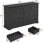 10-Drawer Wooden Dresser, White With Black Wood Top, 55 x 15.8 x 35 - Chest Of Drawers