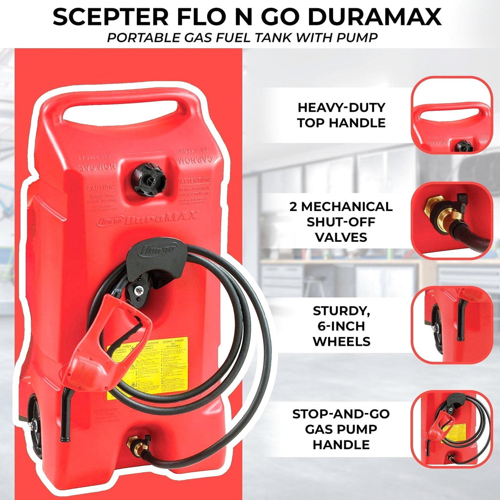Scepter Flo N' Go DuraMax 14 Gallon Portable Fuel Tank With Pump, 2 Pack, Red