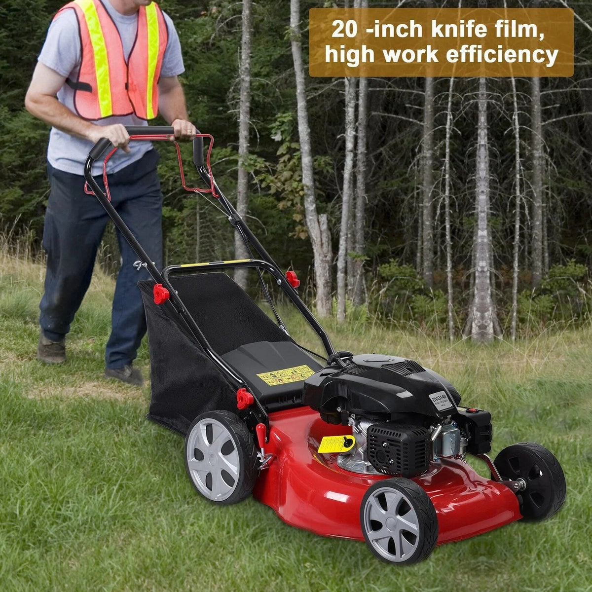 Self-Propelled Gas Push Lawn Mower, 141cc 4-Stroke Engine, 20 Inch Blade, 50L Grass Tank