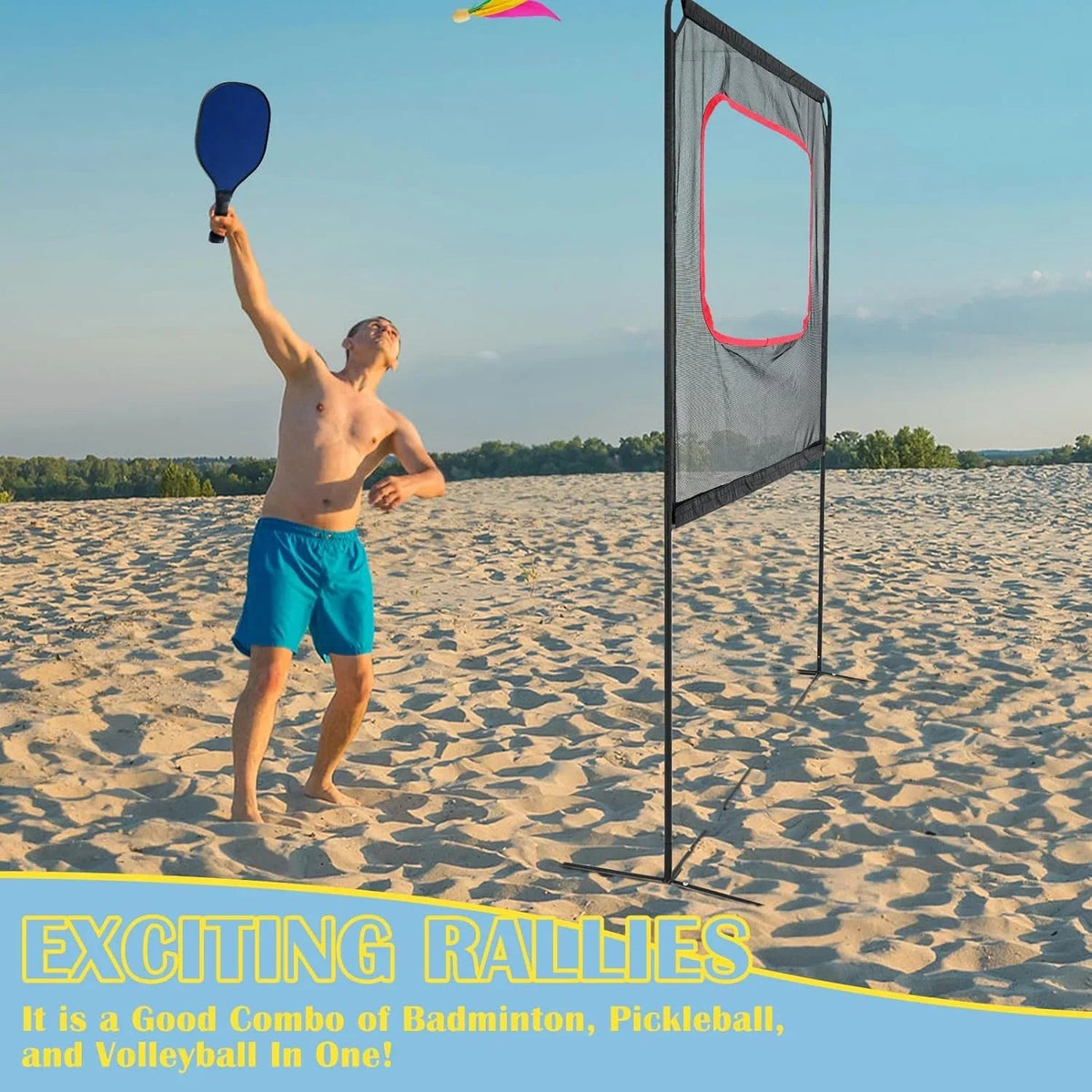 Slsy Portable Pickleball Set With Net, 4 Paddles, 4 Outdoor Pickleballs And 12 Birdies