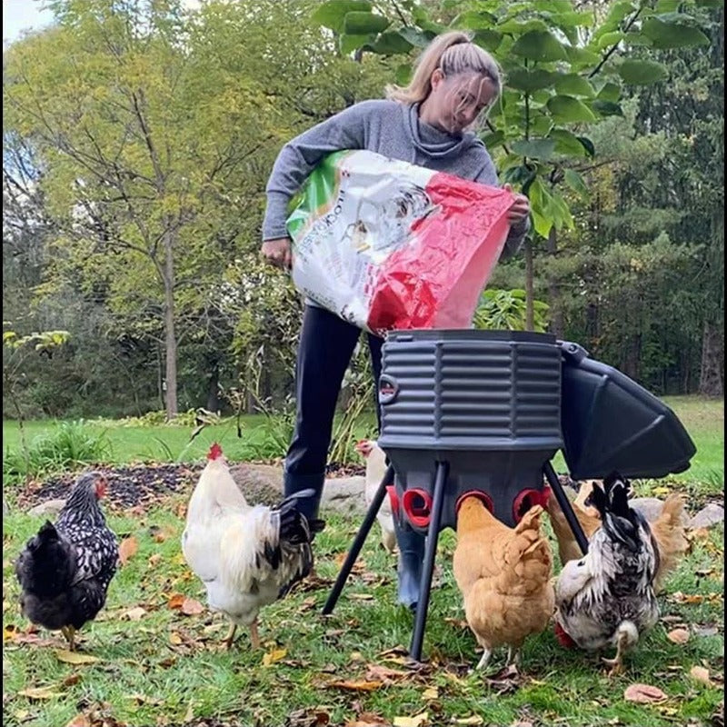 CoopWorx Poultry Feeder, 80 lb, Gray, 8 Ports