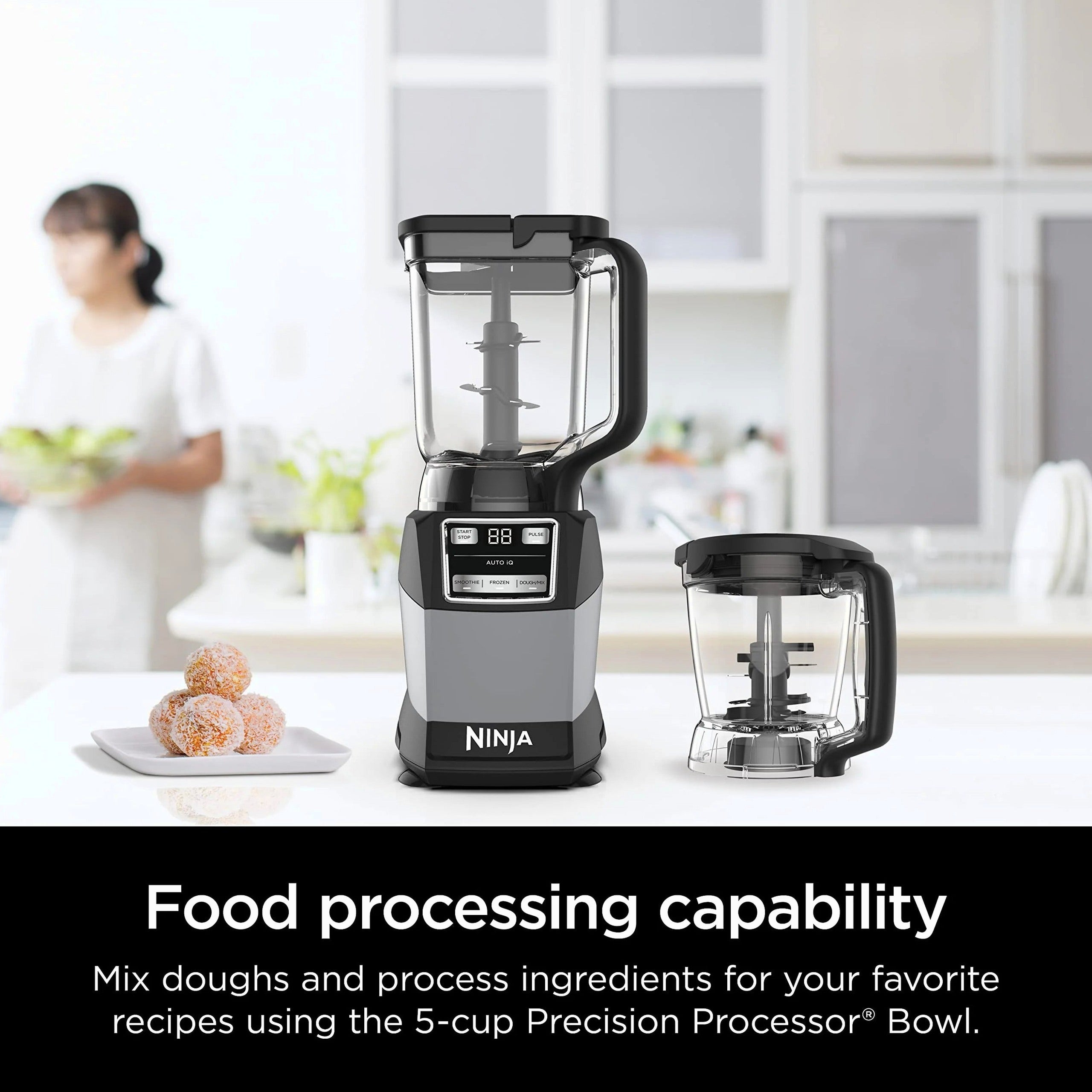 Ninja Compact Kitchen System 1200W, 72-oz Pitcher, 5-Cup Processor Bowl, 18-oz Cup - 3 Functions