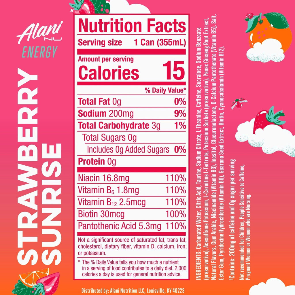 Energy Drink, Strawberry Sunrise, 12oz, 24 Pack