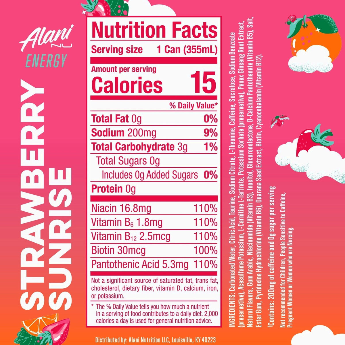 Energy Drink, Strawberry Sunrise, 12oz, 24 Pack