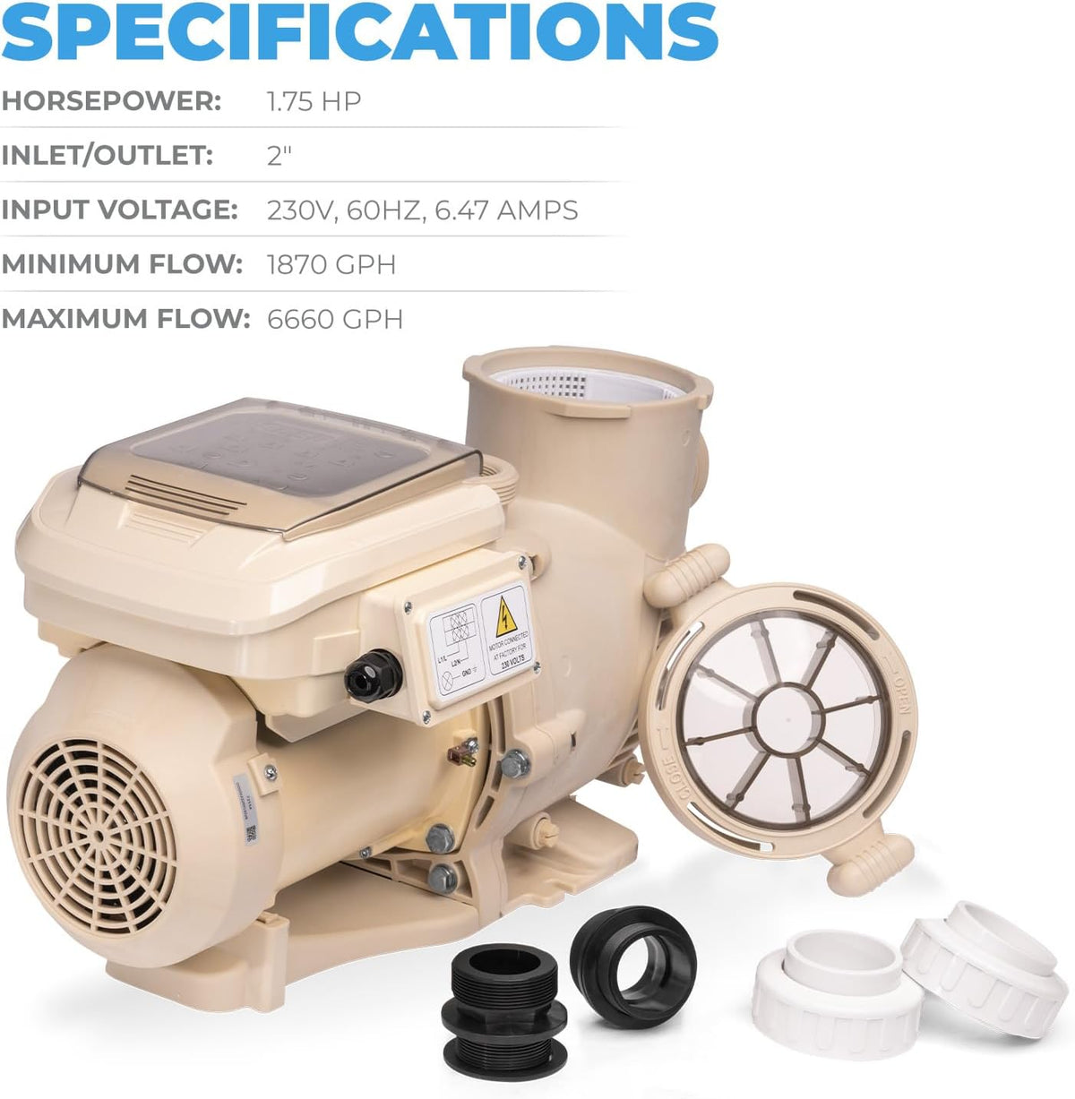 XtremepowerUS Variable Speed In-Ground Pool Pump 230V, 1.5 HP, 6 660 GPH, Max 1.75 HP
