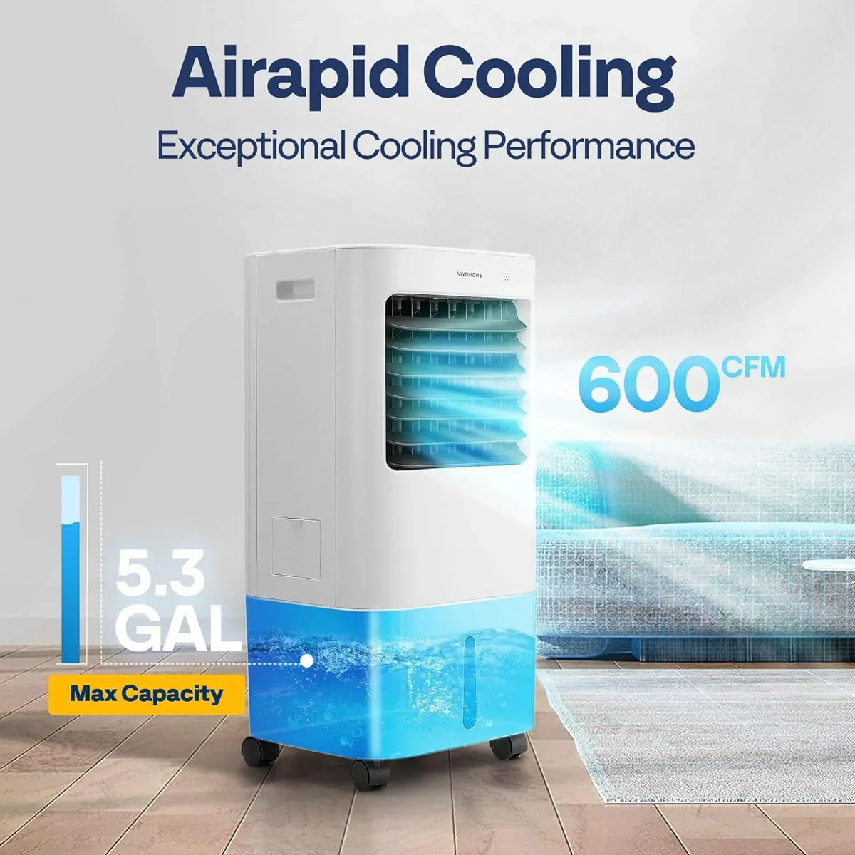 SPECSTAR Evaporative Air Cooler 600CFM 5.3 Gal Water Tank - LED Display and Remote Control