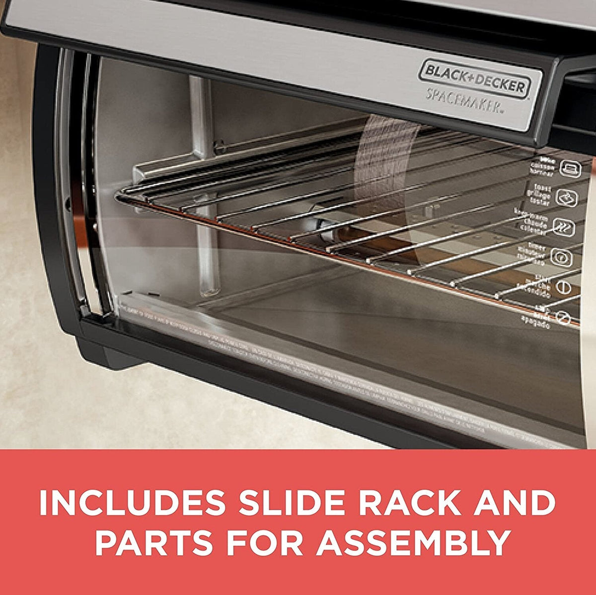 BLACK+DECKER SpaceMaker Under-Counter Toaster Oven, Black/Stainless Steel - TROS1000D