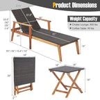 Acacia Wood Rattan Patio Chaise Lounge Chair Set With Folding Side Table