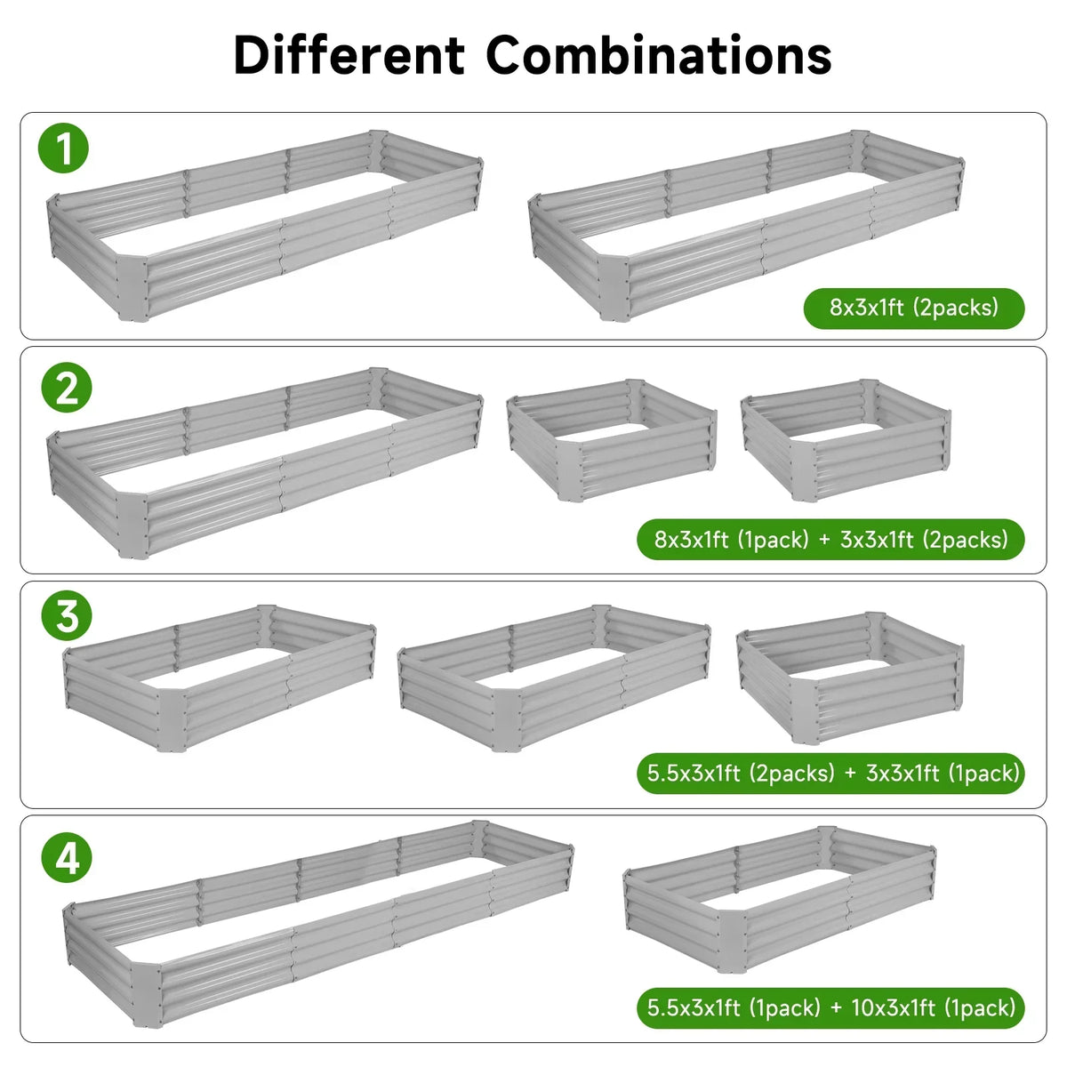 2 Pack Galvanized Raised Garden Bed Planter Boxes, 8x3x1ft, Gray