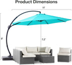 LAUSAINT HOME 11 FT Beige Curvy Cantilever Patio Umbrella With Base