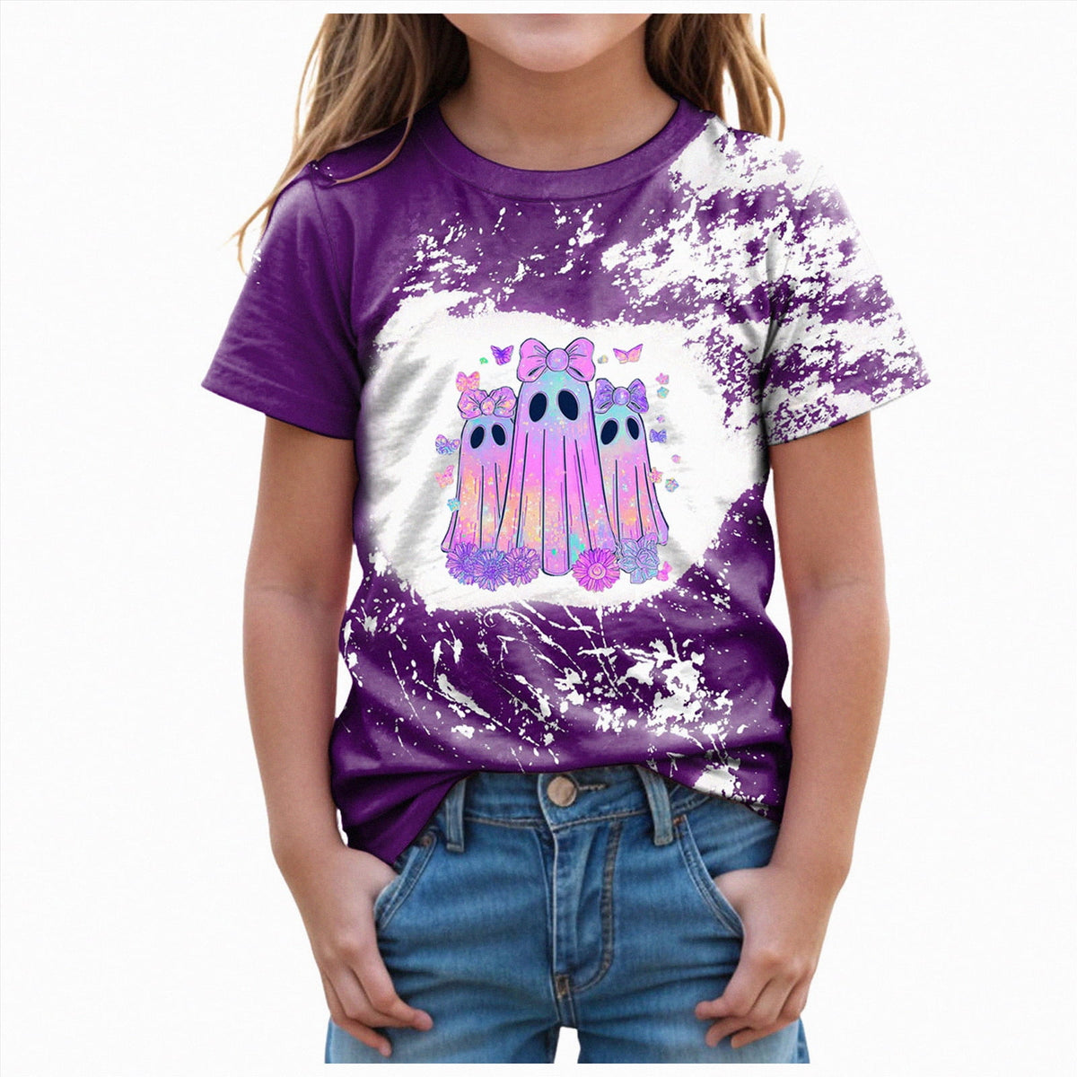 CAUYDY Halloween Ghouls Ghost Retro Girl Kids T-Shirt Graphic Tshirt Little Kids Fall Short Sleeve Tee Tops(Orange, 8-9 Y)