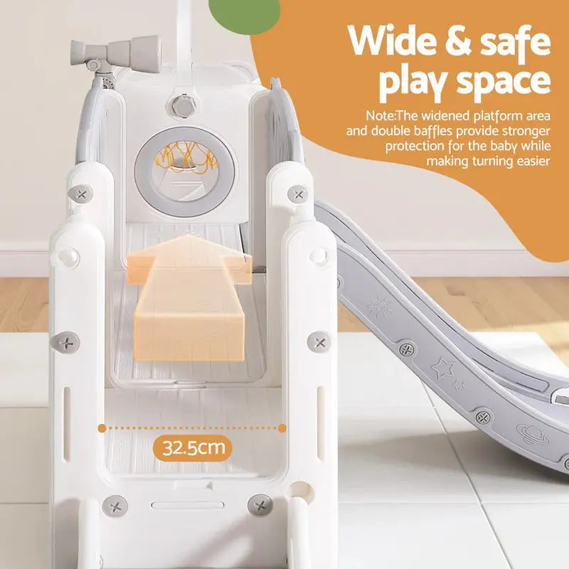Keezi 4-In-1 Outdoor Play Set With Slide, Swing, Basketball Hoop And Football Ring - Grey And White, 246CM x 147CM x 106.5CM