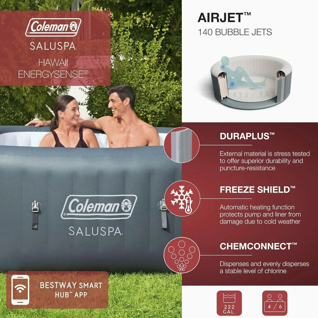 Coleman 4 To 6 Person Square Inflatable Hot Tub With 114 AirJets, Gray - 15442