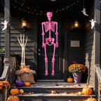 Costway 5.5 FT Poseable Halloween Skeleton Life-Size Decoration with Movable Joints Pink