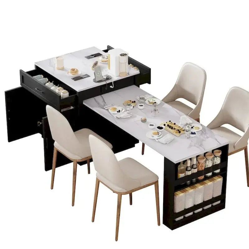 Expandable Wooden Kitchen Island With Drop-Leaf Table And Dual Storage - 82.7 in, 4-6 Person